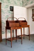 A MATCHED PAIR OF GEORGE III MAHOGANY, SATINWOOD AND LINE INLAID CHEVERETS. CIRCA 1790