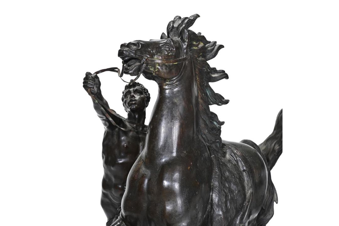 AFTER GUILLAUME COUSTOU, A PAIR OF BRONZE MARLY HORSES, 19TH CENTURY - Image 2 of 3