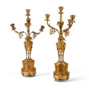 A PAIR OF FRENCH ORMOLU FOUR LIGHT URN CANDELABRA, MID TO LATE 19TH CENTURY