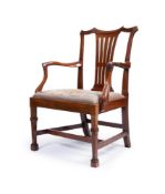 AN EARLY GEORGE III MAHOGANY OPEN ARMCHAIR, CIRCA 1760