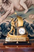 A FRENCH ORMOLU AND PATINATED BRONZE MANTEL CLOCK MID 19TH CENTURY