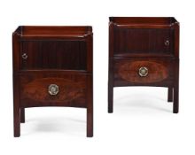 A CLOSELY MATCHED PAIR OF GEORGE III MAHOGANY INVERTED BOWFRONT BEDSIDE CUPBOARDS, CIRCA 1780