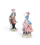 A PAIR OF CHELSEA FIGURES OF A SPORTSMAN AND COMPANION, CIRCA 1765
