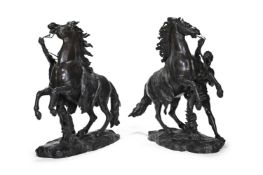 AFTER GUILLAUME COUSTOU, A PAIR OF BRONZE MARLY HORSES, 19TH CENTURY