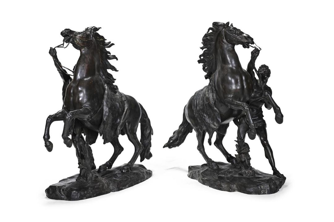 AFTER GUILLAUME COUSTOU, A PAIR OF BRONZE MARLY HORSES, 19TH CENTURY - Image 1 of 3