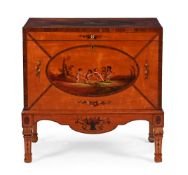 Y A SATINWOOD, ROSEWOOD AND POLYCHROME PAINTED CHEST ON STAND, LATE 19TH OR EARLY 20TH CENTURY