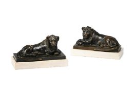 A RARE PAIR OF BRONZE MODELS OF THE LIONS OF NECTANEBO, ITALIAN, LATE 18TH OR EARLY 19TH CENTURY