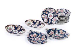A WORCESTER BLUE-SCALE-GROUND COMPOSITE PART DESSERT SERVICE, CIRCA 1770