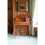 Y A GEORGE III SATINWOOD, MAHOGANY, TULIPWOOD AND POLYCHROME PAINTED BONHEUR-DU-JOUR, CIRCA 1790