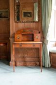 Y A GEORGE III SATINWOOD, MAHOGANY, TULIPWOOD AND POLYCHROME PAINTED BONHEUR-DU-JOUR, CIRCA 1790