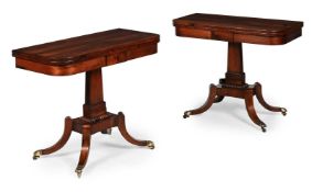 Y A PAIR OF REGENCY ROSEWOOD FOLDING CARD TABLES, CIRCA 1820