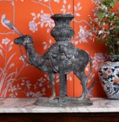 A LARGE BRONZE PLANTER MODELLED AS A LADEN CAMEL, 20TH CENTURY