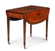 A GEORGE III SATINWOOD, MAHOGANY AND POLYCHROME PAINTED PEMBROKE TABLE, CIRCA 1800