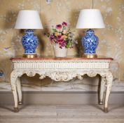 A CREAM PAINTED AND PARCEL GILT CONSOLE TABLE, PROBABLY IRISH, 19TH CENTURY
