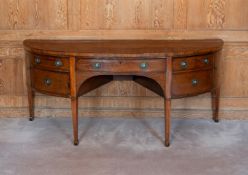 A GEORGE III MAHOGANY AND INLAID BOWFRONT SIDEBOARD, CIRCA 1790