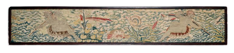 A FRAMED TAPESTRY PANEL, LATE 17TH CENTURY