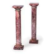 A PAIR OF PINK AND GREY MARBLE PEDESTAL COLUMNS, CIRCA 1900