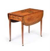 Y A GEORGE III SATINWOOD, TULIPWOOD CROSSBANDED, POLYCHROME PAINTED AND PARCEL GILT PEMBROKE TABLE