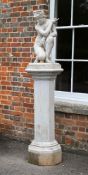 AFTER THE ANTIQUE, A MARBLE FIGURE OF THE CROUCHING VENUS ON A PEDESTAL, 19TH CENTURY