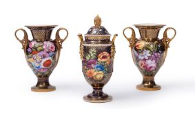 A SPODE GARNITURE OF THREE URNS AND COVERS, CIRCA 1820
