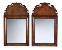 A PAIR OF BURR ELM AND LINE INLAID CUSHION MIRRORS, IN WILLIAM & MARY STYLE, EARLY 20TH CENTURY