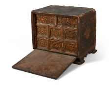 A PERSIAN POLYCHROME DECORATED TABLE CABINET, LATE 17TH OR EARLY 18TH CENTURY