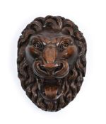 A LARGE CARVED PINE LION MASK WALL MASK OR MASCARON, PROBABLY ITALIAN, EARLY 19TH CENTURY