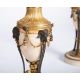 A PAIR OF GEORGE III GILT AND PATINATED METAL MOUNTED WHITE MARBLE CASSOLETTES, CIRCA 1800 - Image 3 of 3