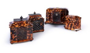 Y A GROUP OF FOUR GEORGE III TORTOISESHELL TEA CADDIES, CIRCA 1780