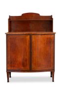 Y A GEORGE III SATINWOOD, LINE INLAID, TULIPWOOD BANDED AND AMARANTH SERPENTINE SIDE CABINET