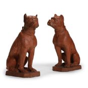 A PAIR OF TERRACOTTA MODELS OF SEATED DOGS, IN THE MANNER OF MANDEVILLEET BERNIER, 20TH CENTURY