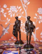 ENGLISH SCHOOL, A RARE PAIR OF BRONZE FIGURES OF STANDING JOCKEYS, 19TH CENTURY