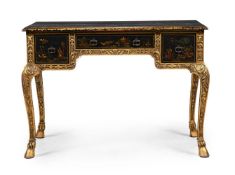 A BLACK LACQUER, GILTWOOD AND CHINOISERIE DECORATED OR DRESSING TABLE