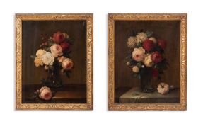 MANNER OF HENRI FANTIN-LATOUR, A PAIR OF STILL LIFES WITH ROSES IN GLASS VASES