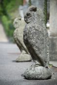 A PAIR OF STONE COMPOSITION MODELS OF OWLS, 20TH CENTURY