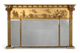 A REGENCY GILTWOOD AND GESSO TRIPTYCH OVERMANTEL MIRROR, CIRCA 1820