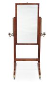 A REGENCY MAHOGANY AND LINE INLAID HEIGHT ADJUSTABLE CHEVAL MIRROR
