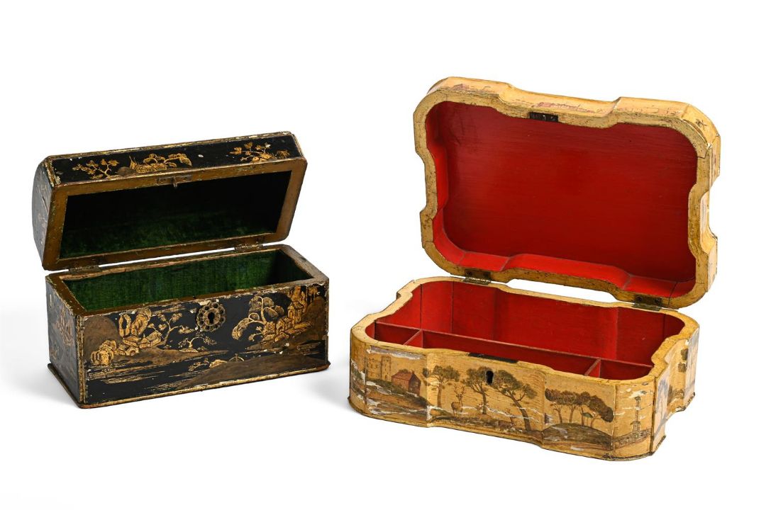 A GEORGE II BLACK AND GILT JAPANNED TEA CADDY, MID 18TH CENTURY - Image 2 of 3