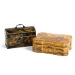 A GEORGE II BLACK AND GILT JAPANNED TEA CADDY, MID 18TH CENTURY