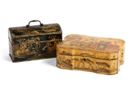 A GEORGE II BLACK AND GILT JAPANNED TEA CADDY, MID 18TH CENTURY