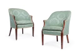 A MATCHED PAIR OF GEORGE III MAHOGANY AND UPHOLSTERED BERGÈRES, CIRCA 1780