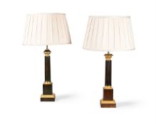 A PAIR OF FRENCH GILT AND PATINATED BRONZE FLUTED COLUMN LAMP BASES, FIRST HALF OF THE 19TH CENTURY