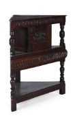 A RARE JAMES I OAK CORNER 'COURT' CUPBOARD, CIRCA 1620 AND LATER