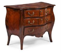 Y A FINE GEORGE III SATINWOOD AND ROSEWOOD BOMBE COMMODE, ATTRIBUTED TO PIERRE LANGLOIS, CIRCA 1760