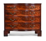 A FINE GEORGE III FIGURED MAHOGANY SERPENTINE FRONTED DRESSING CHEST, CIRCA 1775