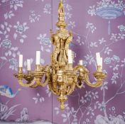 A GILT BRONZE CHANDELIER, AFTER DESIGNS BY ANDRÉ-CHARLES BOULLE, 19TH CENTURY