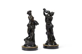 AFTER CLODION (1738-1814), A PAIR OF BRONZE FIGURES OF A SATYR AND BACCHANTE, 19TH CENTURY