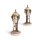 A PAIR OF GEORGE III GILT AND PATINATED METAL MOUNTED WHITE MARBLE CASSOLETTES, CIRCA 1800 - Image 1 of 3