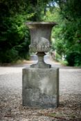 A CARVED MARBLE CAMPANA VASE, 18TH CENTURY