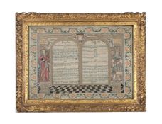 AN EARLY GEORGE II NEEDLEWORK SAMPLER, WORKED BY MARY FARRAN JULY 24TH 1727